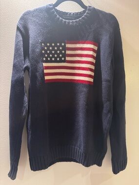 Brandy Melville Navy Crewneck Sweater with Flag Knit